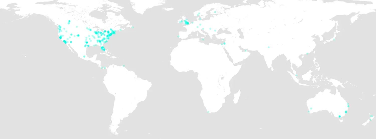 World map with cities highlighted